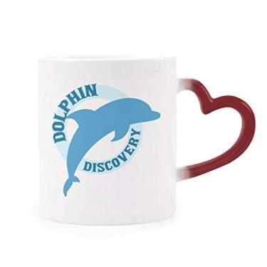 Imagem de Caneca de grés com estampa de golfinho simplificado do oceano azul sensível ao calor que muda de cor vermelha