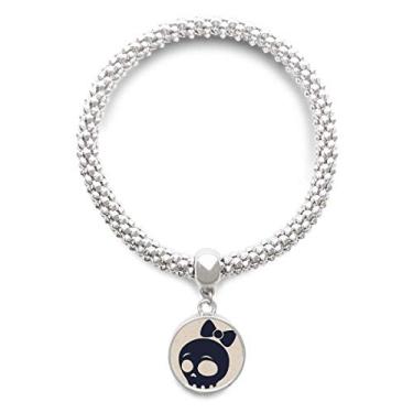 Imagem de DIYthinker Pulseira de prata com pingente de caveira de Halloween adorável Fmale com pingente de corrente ajustável