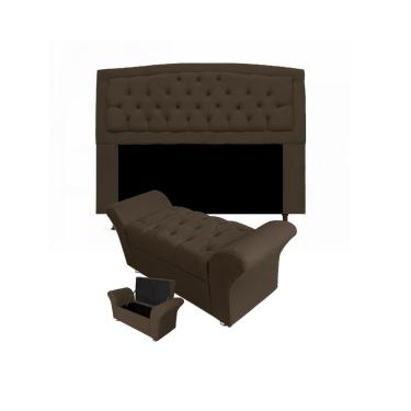 Imagem de Cabeceira Geovana e Calçadeira Veneza Baú Casal 140cm Suede Marrom - LM DECOR
