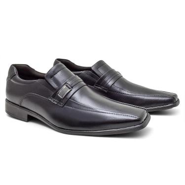 Imagem de Sapato Social Preto 100% Couro Elastico Masculino Reuniao Elegante Fino Fork