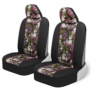 Imagem de Capas de assento dianteiro com tema floral Fresh-Protect Sideless All Protection Unique Fun Graphic Design com apoio de braço para airbag lateral compatível com proteção universal automotiva - 2 peçasBDK laranja SC54FLORAL