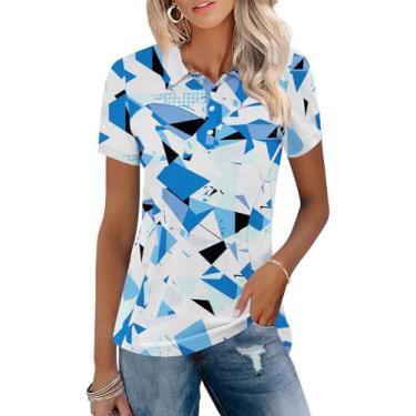 Imagem de TFSDOD Camisa polo feminina de golfe com gola e manga curta, leve, com absorção de umidade, casual, 3 botões, Azul floral, M