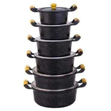 Imagem de Jogo 6 Panelas Caçarolas de Aluminio Fundido Carqueado Preto