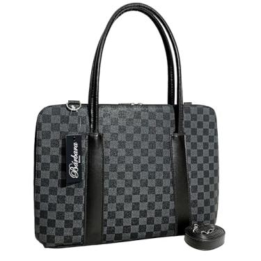 Imagem de Maleta Executiva Feminina Pasta Notebook Tablet Bolsa Social Casual Laptop Ombro Transversal 14 15 15.6 15,6 16 17 Polegadas (Grafite-xadrez, Grande)