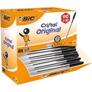 Imagem de BIC Canetas esferográficas originais Cristal, caneta biro, ponta fina (1 mm), ideal para escola, tinta preta, 100 unidades (pacote com 1)