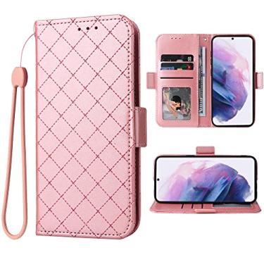 Imagem de ELISORLI - Capa Carteira Compatível com Samsung Galaxy S22 Plus 5G, Alça de Pulso e Suporte de Cartão Flip de Couro para Celular Gaxaly S22+5G, Galaxies S22plus 22S + S 22 22+ G5, Feminino Rosa