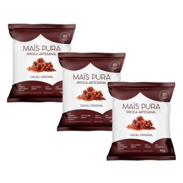 Imagem de Kit 3 Pipoca Artesanal Mais Pura Sabor Cacau Original 50g