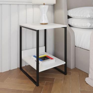 Imagem de Mesa Cabeceira Industrial Branca Tókio Base Ferro Preto - CASA PRIME, 