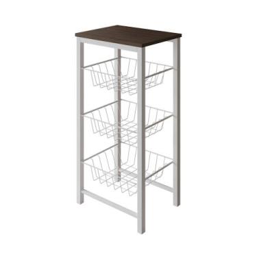 Imagem de Fruteira de Chão Cozinha Montada Aço Branco Tampo Amêndoa Roma - CASAP