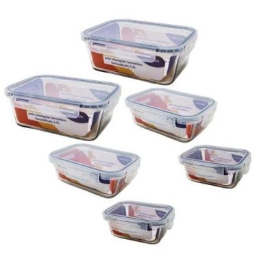 Imagem de Jogo Kit 6 Potes De Vidro Refratário Hermético Com Tampa - HomeBras