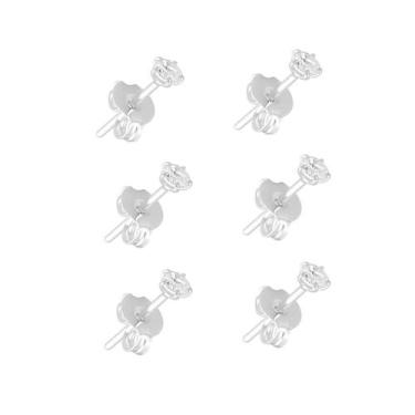 Imagem de Kit Trio Brincos Zircônia 3mm Feminino De Prata 925 - DR Joias