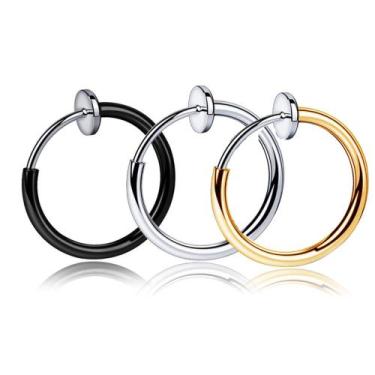 Imagem de conjunto 3 brincos pressão prata dourado não precisar furo - KC STORE 