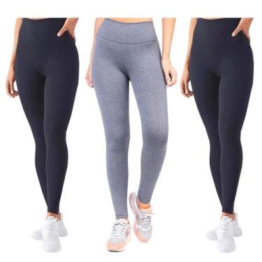 Imagem de Kit 3 Calça Legging Leg Feminina Academia Lisa Preta Cinza Cós alto Em
