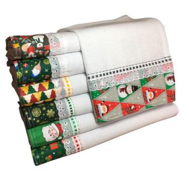 Imagem de Pano De Prato Premium Barrado Natalino kit 10 Unid - KN