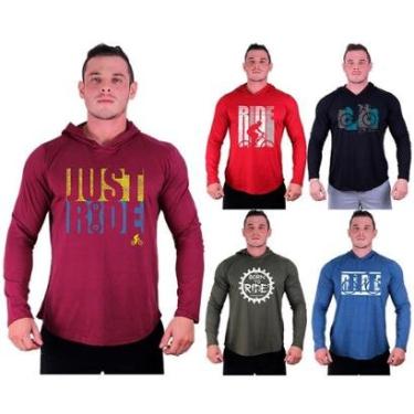 Imagem de Kit 5 Camisetas Manga Longa com Touca Longline Estampada Treino Academia Lazer Casual-Masculino