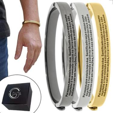 Imagem de Bracelete Oração Pai Nosso Feminino Masculino Semijoia Banhado a Ouro 