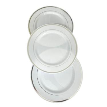 Imagem de 20 Prato Refeição Plástico pigmentado  Borda Prata Luxo 26cm -  ARCÓLO