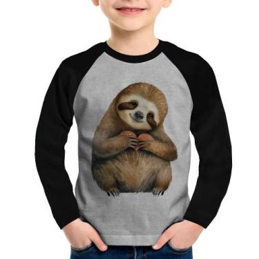 Imagem de Camiseta Raglan Infantil Bicho Preguiça Coração Manga Longa - Foca na 