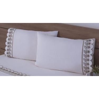 Imagem de 2 Fronhas King 50cmx70cm 100% Algodão 200 Fios Palha Barrado Bordado C
