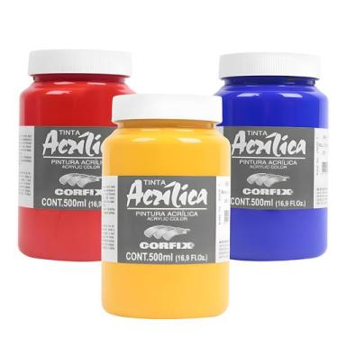 Imagem de 3 Tintas Acrílicas Corfix para Tela 500ml G1 Escolha a Cor 