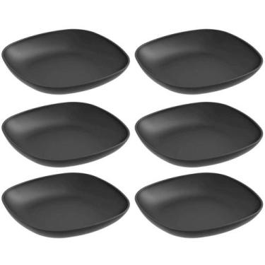 Imagem de Kit 6 Pratos para Sobremesa Quadrados 17cm Preto Coza Plástico Essenti
