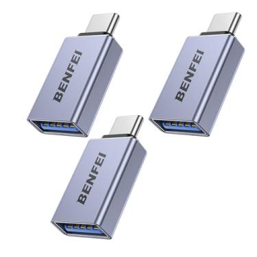 Imagem de BENFEI Adaptador USB C para USB 3.0, pacote com 3 adaptadores USB C para macho para fêmea compatíveis com MacBook 2018 2017 2016, Samsung Galaxy Note 8, Galaxy S8 S8+ S9, Google Pixel, Nexus e mais