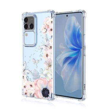 Imagem de RRXSYXL Capa para Vivo S18, Capa para Vivo S18 Pro, Capa Vivo V30, Capa para Vivo V30 Pro com estampa floral transparente, capa macia à prova de choque para Vivo S18, Vivo S18 Pro, borboletas de