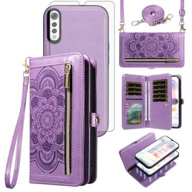 Imagem de Asuwish Capa de telefone para LG Velvet 5G/LGVelvet Verizon G5 UW T-mobile 2020 capa de celular carteira com zíper com alça protetora de tela de vidro temperado flor porta-cartão de crédito LM G900UM