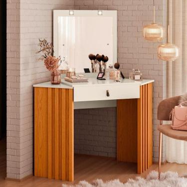 Imagem de Penteadeira Camarim Ripada Púrpura Com Espelho Mdp Cinamomo Off White