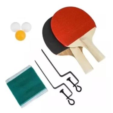 Imagem de Conjunto Ping Pong Tênis De Mesa Raquetes Bolinhas Rede Cor Vermelho