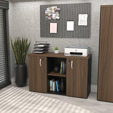 Imagem de Armário Baixo Credenza com Chave 120x42cm Escritório Nogal/Preto