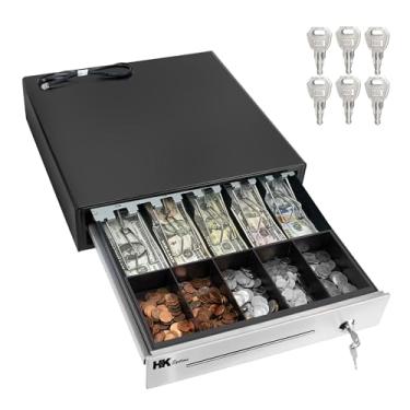 Imagem de HK SYSTEMS Gaveta de dinheiro SAFE40.6 cm POS de aço inoxidável frontal, rolamento de esferas, POS resistente com bandeja removível 5Bill/5Coin