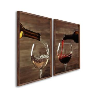 Imagem de Quadros Decorativos Vinho Branco & Vinho Tinto Elegância e Sofisticação para Sala, Cozinha e Áreas Gourmet (Tabaco, 60x90, C/Vidro)