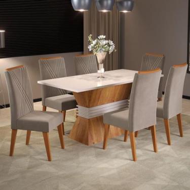 Imagem de Mesa de Jantar 6 Lugares Celta Mel/Blonde/Pérola - Viero Móveis, Bege,