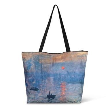 Imagem de Jolamirel Sacola de trabalho grande à prova d'água para amantes da arte, bolsa feminina de arte Van Gogh, bolsas de viagem, Nascer do sol com impressão, One Size