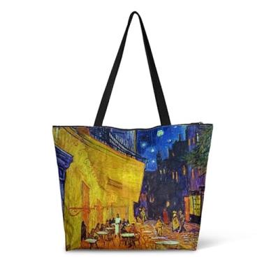 Imagem de Jolamirel Sacola de trabalho grande à prova d'água para amantes da arte, bolsas femininas de viagem, Terraço do café, One Size