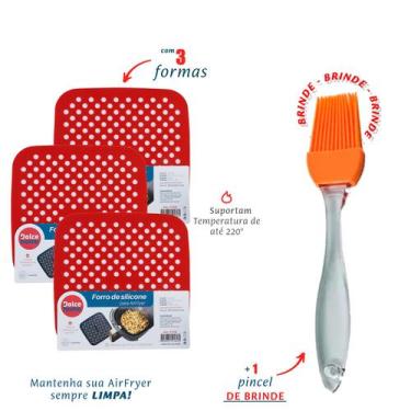 Imagem de Forro Airfryer De Silicone Vermelho Kit C/ 3 - Dolce Home