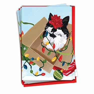 Imagem de The Best Card Company Purr-fect Holiday - Laço vermelho - 12 cartões de felicitações de Feliz Natal em caixa com envelopes (4,63 x 6,75 polegadas) - C9555BXSG-B12x1
