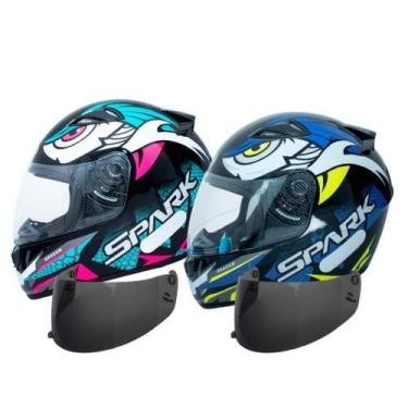Imagem de Kit Capacete Moto Ebf Spark Dragon Tiffany E Dragon Azul Mais Viseira 