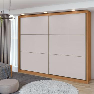 Imagem de Guarda Roupa Casal Flex 2 Portas de Correr 100 MDF Toronto Lopas - Amendoa Clean/Off white