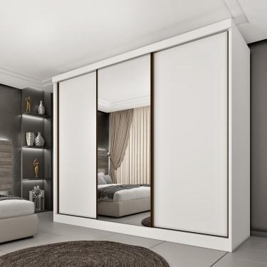 Imagem de Guarda Roupa Casal com Espelho 3 Portas de Correr Monte Carlo Tcil - Neve