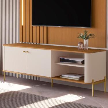 Imagem de Rack Para TV 58 Polegadas Olaf Off White Nature Dourado - CasaH