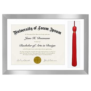 Imagem de Americanflat Moldura de formatura prata 28 x 40 cm | 2 tapetes de abertura exibe diploma de 21,5 x 28 cm ou certificado e borla. Vidro temperado resistente a estilhaços. 2x ganchos de dente de serra.