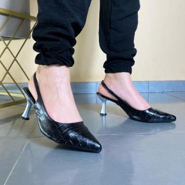 Imagem de Scarpin Bicolor Aberto Atrás Sapato Salto Fino 8cm Confort 192 - Mozio