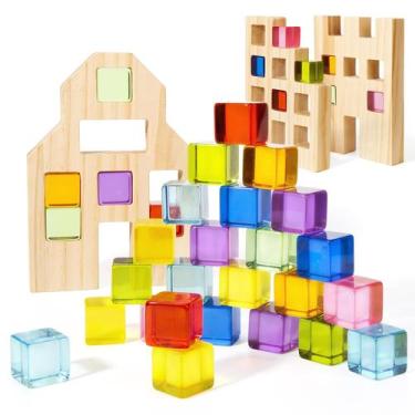 Imagem de Conjunto de blocos de construção Woodtoe Wooden 36 peças Rainbow 3-6 a