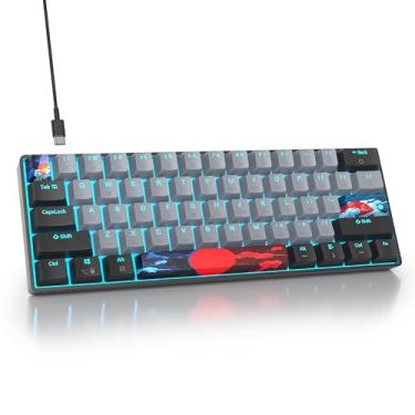 Imagem de surmen Teclado mecânico para jogos 60% com fio, 61 teclas retroiluminadas, ultracompacto, teclado de escritório com interruptor vermelho para PC/Mac Gamer, digitador (61 dolch)