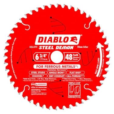 Imagem de Diablo Lâmina de serra demoníaca de aço para metal médio - 16 cm de diâmetro, 48 dentes TCG, mandril de 20 mm, Kerf de 180 cm, ângulo de 2 ganchos, placa de 1,29 cm, 11000 RPM máx. - D0649F