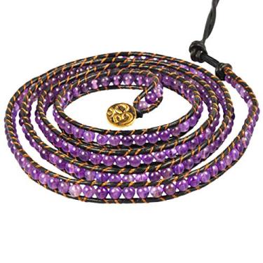 Imagem de Nupuyai Pulseira de couro com contas feitas à mão para coleção unissex one size Roxa