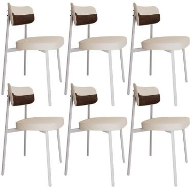 Imagem de Kit 06 Cadeiras Estofada Para Sala De Jantar Astrid Branco C01 Linho Palha Courino Whisky - Lyam Decor