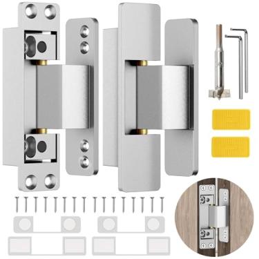 Imagem de Lipshome Dobradiça de porta oculta de 11,4 cm / dobradiças ocultas, dobradiças invisíveis, dobradiça de porta silenciosa invisível dobradiça giratória de 110 graus dobradiça ajustável bidirecional